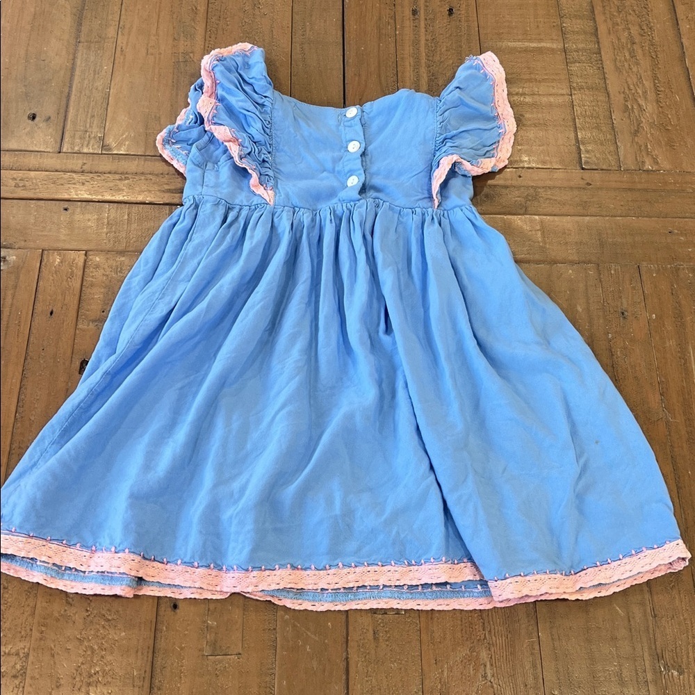 Bela & nuni pink floral embroidered flutter sleeve blue dress 3T - Picture 4 of 5